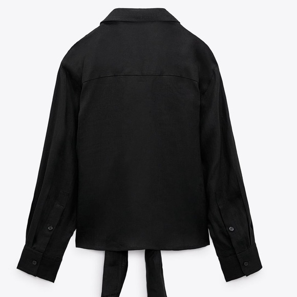 Zara NWT Black Linen Shirt With Knot size S - Picture 7 of 8